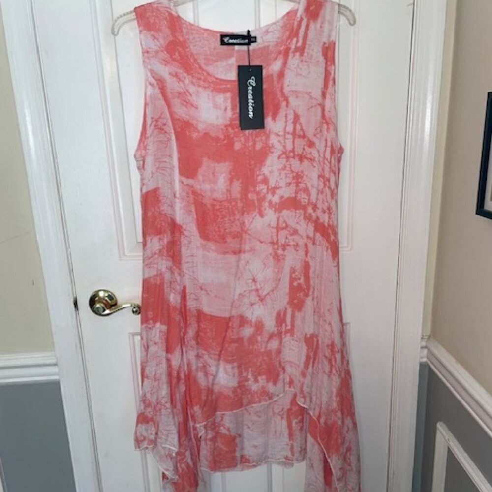 Ladies Coral (Pink) and White dress (nwt) by Creations, size XXL